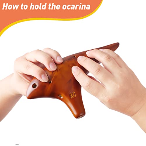 Genround Ocarina, 12 Hole Alto C Zelda Ocarina, Unique Natural Smoked Ocarina, With Beginner's Study Instruction And Protective Bag, Includes Lanyard & Wipe, Collectible, Gift Ideas（Amber） #TOP3