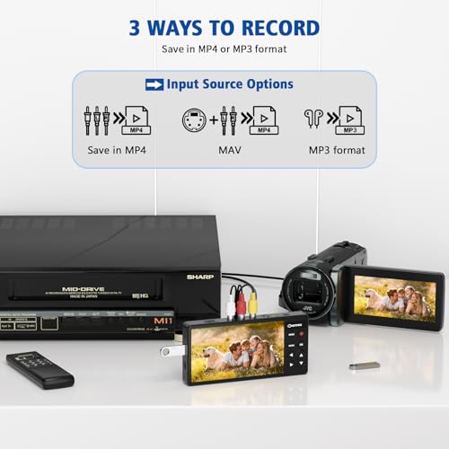 DigitPro VHS to Digital Converter 3.0, 5” HD Video to Digital Recorder, Convert Video & Audio from Analog VCR, DVR, DVD, Hi8, Mini DV, Camcorder Cassette Tapes (Tapes/DVD Player Needed)