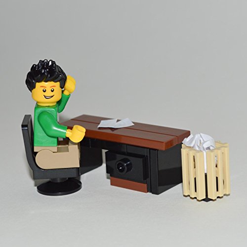 Interior Bricks Lego Furniture: Custom Office Desk Set with Desk & Chair + Waste Basket