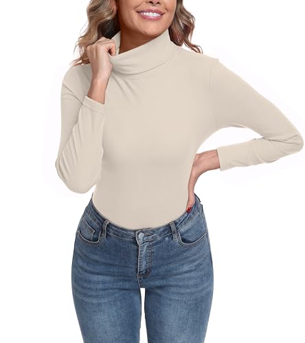 Image of IWOLLENCE Turtleneck Women Thermal Tops (Warm Grey, XL)