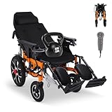 Reclining Electric Wheelchair for Adults,20' Seat All Terrain Power Wheelchairs,Foldable Motorized Wheelchair Reclining Wheelchairs for Seniors,25 Miles Long Travel Range-Airline Approved (Orange B)