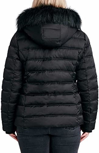 Nautica Womens Faux Fur Trim Hooded Midweight Puffer Jacket (Medium, Black) #TOP5