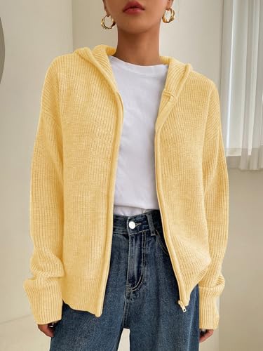 Image of SOLY HUX Zip Up Cardigan for Women Hooded Cardigan Sweater Knitted Drop Shoulder Fall Clothes Winter Hoodies Outerwear