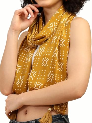 Image of KE KANHA EXPORTS Scarf for Women Boho | Border Print Stylish | Stole for Women Breathable Summer Beach Wrap with Tassels | Multicolour |180 x 50 cm FREE Scrunchie Included