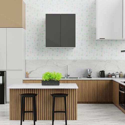 Image of 2 Door Multipurpose Wall Mounted Cabinet with Adjustable & Fixed Shelf | Storage for Modular Kitchen, Bathroom, Office & Living Room | Assembly-DIY | Color-White & Grey | Size-60x33x63.8 Cm