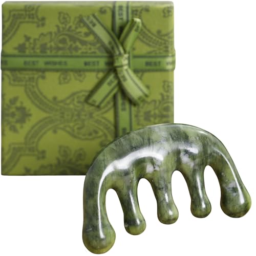 Jade Meridian Massage Comb for Face & Scalp, Natural Stone, Stimu...