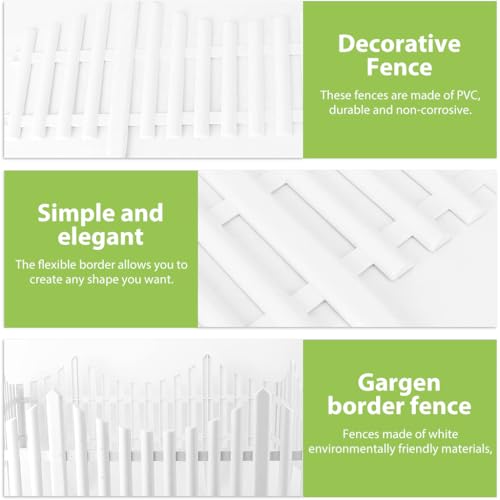 Image of HASTHIP 4Pcs Outdoor Garden Fence Border, 60x33.5cm Garden Edging Fence Decorative, PVC Plastic Garden Picket Fence Panel, White Decorative Fence for Garden, Decorative Fencing for Pathway, Yard