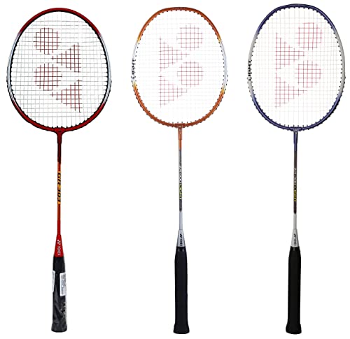 Image of Yonex GR 303 Aluminum Blend Badminton Racquet (Red) & ZR 100 Light Aluminium Badminton Racquet with Full Cover | Blue & ZR 100 Light Aluminium Badminton Racquet with Full Cover | (Orange,Set of 1)