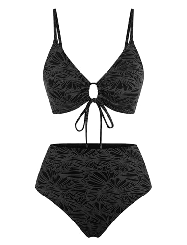 Image of ZAFUL Bikini Sets for Women String 2 Piece Swimsuits High Waisted Bathing Suit V Neck Cut Out Swimwear