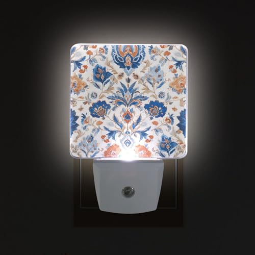 Lámpara nocturna floral azul y naranja con sensor LED miniatura 2