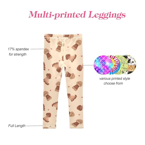 CaTaKu Girls Leggings Poodle Dog Brown Puppy Leggings for Girls Kids Athletic Workout Yoga Pants Size 4-10T4