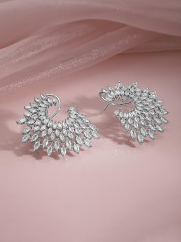 Image of Rubans Stud Earrings Oversized Fashionable American Diamond Stylish Jewellery Gift for Women & Girls