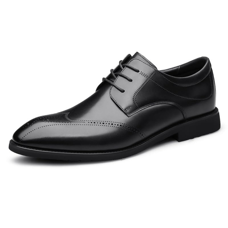 YZABEL Men's Genuine Leather Oxfords Dress Shoes, Pointed Toe Lace-Up Low Top Business Casual Shoes, Comfortable Non-Slip for Formal and Everyday Wear