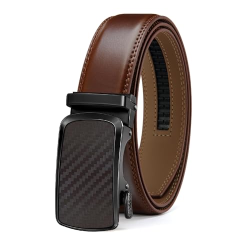 Men's Ratchet Belt Click Leather Belt Adjustable for Men Gift 1 3/8-Cut for Perfect Fit