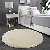 Teppich Wölkchen Shaggy Hochflor Teppich, Fellteppich, Bettvorleger I Flauschiger Teppich für Wohnzimmer Schlafzimmer I weich, kuschelig I 160 rund - Creme