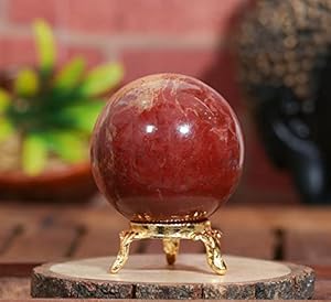 HindCraft Red Jasper Crystal Sphere Ball with Stand Natural Gemstone for Healing Crystals Prosperity Stones Chakra Balancing Aura Cleansing Spiritual Gift & Enhance Home Decor Size :- 45-55 mm