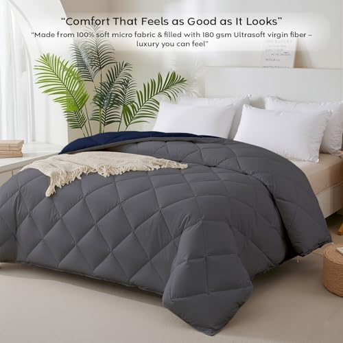 Image of AYKA Reversible AC Comforter 150 GSM Lightweight Microfiber Summer Blanket for Single Bed (60x90 Inches) | Soft Cooling Quilt, Breathable All Season Duvet for AC Room | Navyblue & Grey