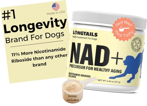 LongTails NAD+ Precusor Collagen Dog Supplement, Bone Broth and Liver for Senior Dogs, NR Cognitive Cellular Heart Joint Support, Dog Muscle Builder, Daily Powder, 4.48 oz