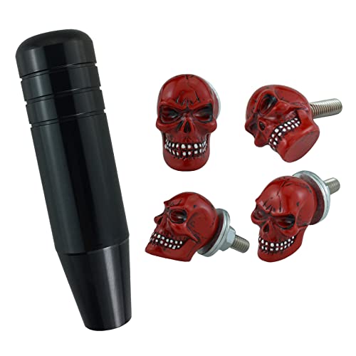 Abfer 5" Weighted Shifter Knob Bundle With Skull License Plate Screws, Heavy Shift Gear Stick Handle Knob And Car Plates Anti-Theft Screw Bolt Kit For Most Vehicles Trucks #TOP25
