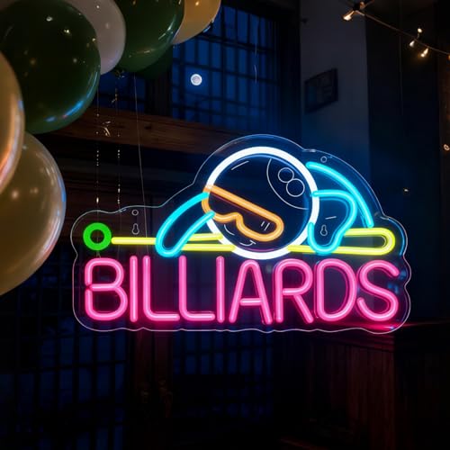 Billiards Neon Schild, LED Bunt Billard Neon Sign für Wand Deko, Dimmbare Neonlichter USB Power für Billardzimmer Spielzimmer Wohnzimmer Bar Pub Club Mann Höhle Party