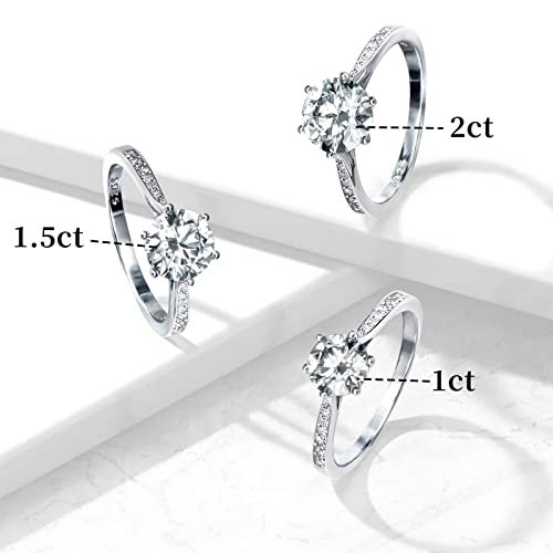 Moissanite Engagement Rings for Women, 1ct 1.5ct 2ct D Color Round Diamond Solitaire Engagement Ring, White Gold Plated Sterling Silver Wedding Promise Rings3