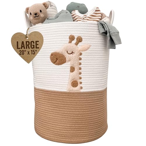 Baby Laundry Basket & Nursery Hamper – 20'x15' Large Giraffe Baby Hamper for Nursery Decor, Tall Woven Rope Dirty Clothes Laundry Hamper with...