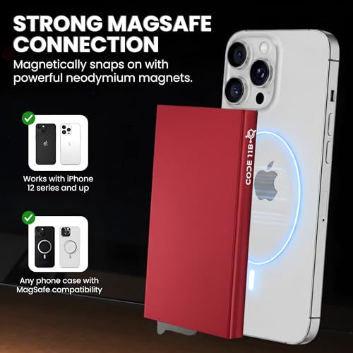 Image of CODE 118 Wallet for Men - Slim Minimalist Aluminum Magnetic Card Holder - RFID Blocking Front Pocket Mag Safe Wallet with Strong Magnet Attachment (Thermal Red)