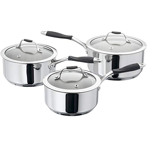 Stellar James Martin Set of 3 Stainless Steel Pans, 20cm, 18cm, 16cm Saucepans with Lids, Induction Ready, Dishwasher Safe