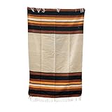 WP West Path Giant Wool Mexican Blanket - Southwest Print/Geometric Design- Handwoven Vintage Wall Tapestry/Throw from Mexico/Thick Mexican Yoga Blanket (White Striped)