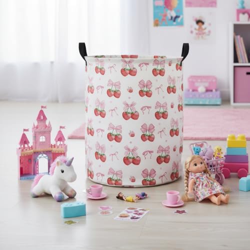 Image of Baby Laundry Hamper kids laundry Basket Waterproof Laundry Bag for Bedroom Clothes Organizer Room Decor(Strawberry)