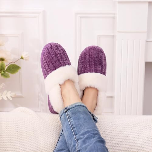 Evshine Women's Fuzzy Memory Foam Slippers, Closed Back Knit Bedroom Slippers, Slip-On Warm House Shoes for Indoor & Outdoor Comfort2