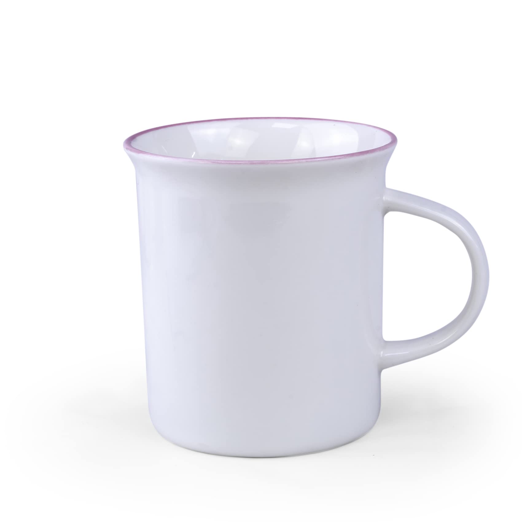 Bone China Shallow 330ml Porcelain Ceramic Cup Mug - 8.5x9.5cm White with assorted Color line