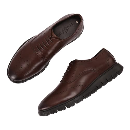 Image of Legwork Informal Brogue 2.0 - Italian Leather Hybrid Dress Shoes with XL Extralight Outsole | Ultra-Lightweight & Comfortable Oxford Wingtip | All-Black Elegance