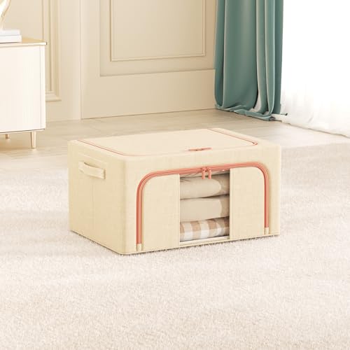 Image of HOKIPO 24L Small Wardrobe Organiser for Storage for Clothes, Foldable Storage Box, Sand Beige Pack of 1 (AR-6672-BGE)