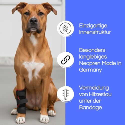 TSM Hundebandage Vorderbein | Reha-Bandage ohne Schiene | Stabilisierung bei Arthrose & Verletzungen | Beidseitig tragbar | Made in Germany | Größe S