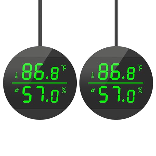 QZQ Reptile Thermometer and Humidity Gauge, Digital Display, 2-Pack Black
