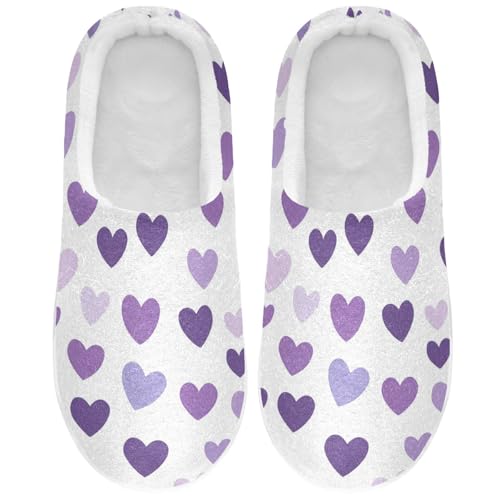 JUNZAN Purple Hearts Day Purple Hearts Women Home Cotton Slippers Comfort Memory Foam Foam Slippers for Bedroom Birthday Presents 6-7