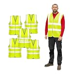 Vasego - 5 Pack of Plain Hi Visibility Reflective Safety Vest for Men & Women Fluorescent Waistcoat for Outdoor Running Walking Motor Bicycle Drivers -Class 2 (Plain Vest, Yellow, XL)