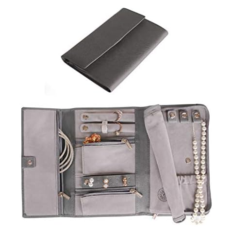 CASE ELEGANCE Saffiano Leather Travel Jewelry Case - Jewelry Organizer (Luxurious Grey) Cover