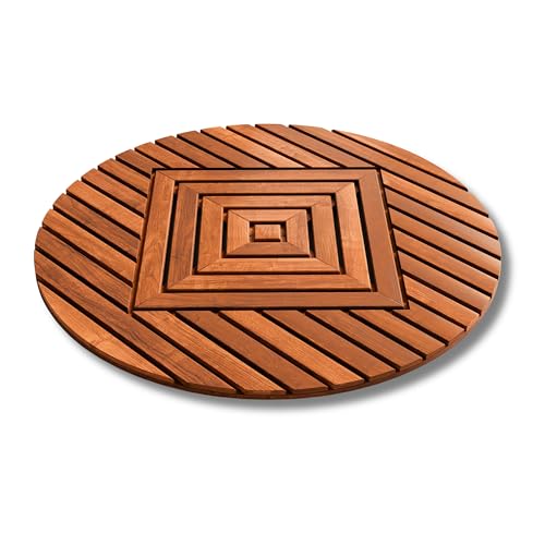 Designer Round Teak Shower Mat, Xtra-Large 32” Diameter, Waterproof, Teak