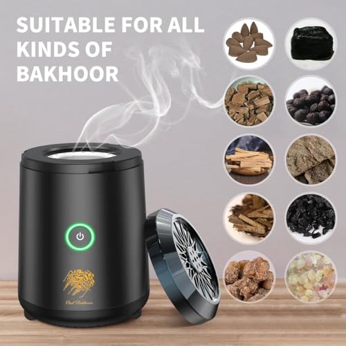 Bakhoor BoSidin Stylish Portable Incense Burner | USB Rechargeable burner | Electric Arabic Mubkhara Device for Home Office and Car (Black)