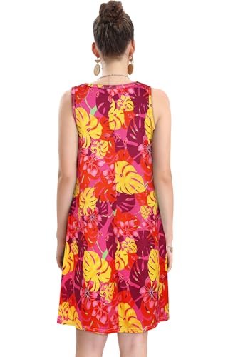 Image of elescat Women's Summer Dresses 2026 Beach Casual Sleeveless Floral Print Tank Loose Sundress with Pocket