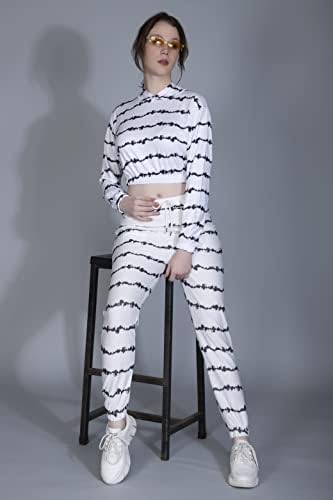 Image of GRECIILOOKS Co-ord Set for Women Stylish | Crop Top Fit Lycra Winter Hoodie set | Woolen Sweatshirts & Hoodies & T-Shirt For Girl | Printed Drawstring Trouser Clothes Hoodie with Pocket