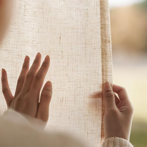Image of jinchan Linen Curtains Light Filtering Back Tab 50x84 Inch 4 Panels Beige