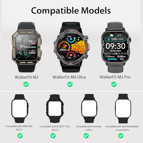 Smart Watch Band 22mm 2 Pack, for AMAZTIM Smart Watch Bands Replacement M2/T2, Compatible with SUNKTA K-52, TPU Sports Straps Bands, Adjustable Wristband, Men Black Camouflage Band