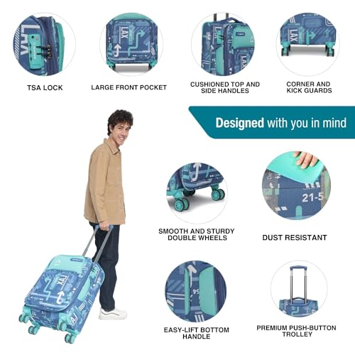 Image of uppercase Polyester Jfk Plus 6800Est3Dbl Cabin Eco Soft Trolley Bag,Dust Resistant Luggage Made Of Sustainable Material,8 Spinner Wheel Trolley Bag With Tsa Lock, (Denim Blue),57 Cm,Small