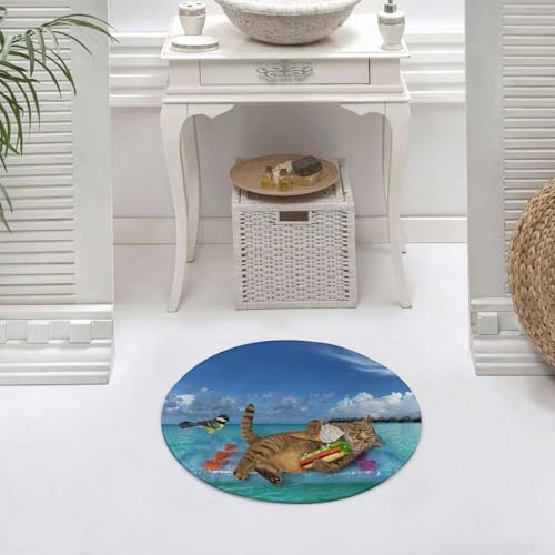 QMDCTWBH Alfombra Bañera Antideslizante,Alfombrilla Baño,Alfombra Ducha,Tapete Casa De Baño Absorbente,Un Gato Gris con un Perrito Caliente y un Cono de Helado descansa en un,60x60cm
