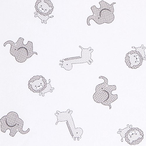 Image of Safari Chevron Animals Fitted Crib Sheet - Safari Animal Print Cotton, Gray and White, Fully Elasticized, 8 in Deep Pockets, Fits Standard Crib Mattress 28 in x 52 in