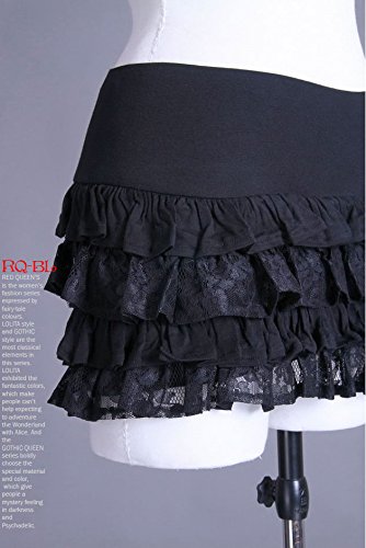 HaoLin Steampunk Retro Victorian Punk Cincher Lace up Long Ruffle Mini Skirt Black4