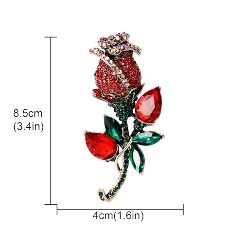 Image of YOQUCOL Elegant Cubic Zirconia Crystal Rhinestone Red Rose Shape Brooch Pin for Women Grils